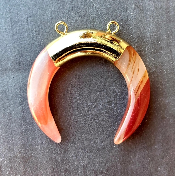 New Crescent Moon Double Horn Red Glass Pendant. - Picture 2 of 10